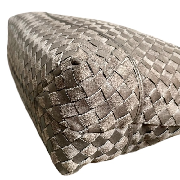 Bally Gray Woven Leather & Suede Vintage Intrecciato Double Strap Shoulder Bag - Picture 7 of 14
